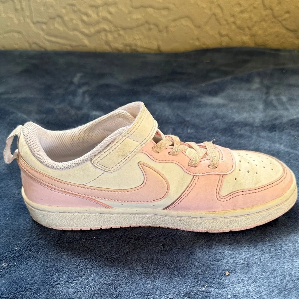Nike Court Borough Low Pink Recraft Kids Sneakers Size 1 Shoes Strap Adjustable